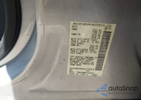 2010 Nissan Armada Platinum из США, поврежденный, VIN 5N1AA0NE0AN623981